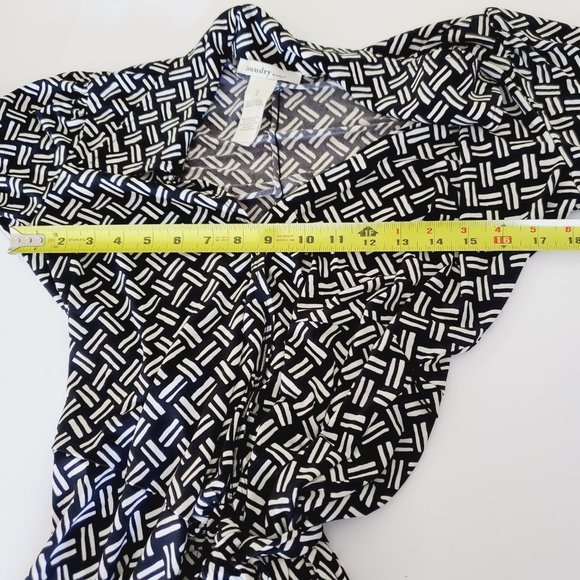 Laundry by Design Dress Wrap Geometric Retro Vintage Stretch Black White M - Picture 8 of 10